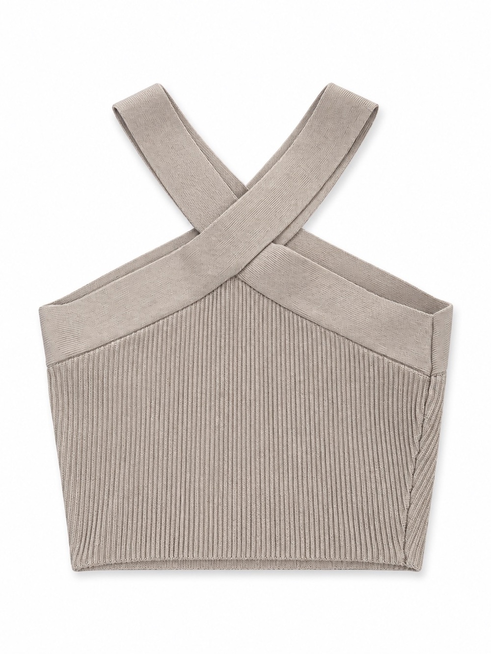 Aritzia Babaton Sculpt Knit Criss Cross Halter Top Taupe S